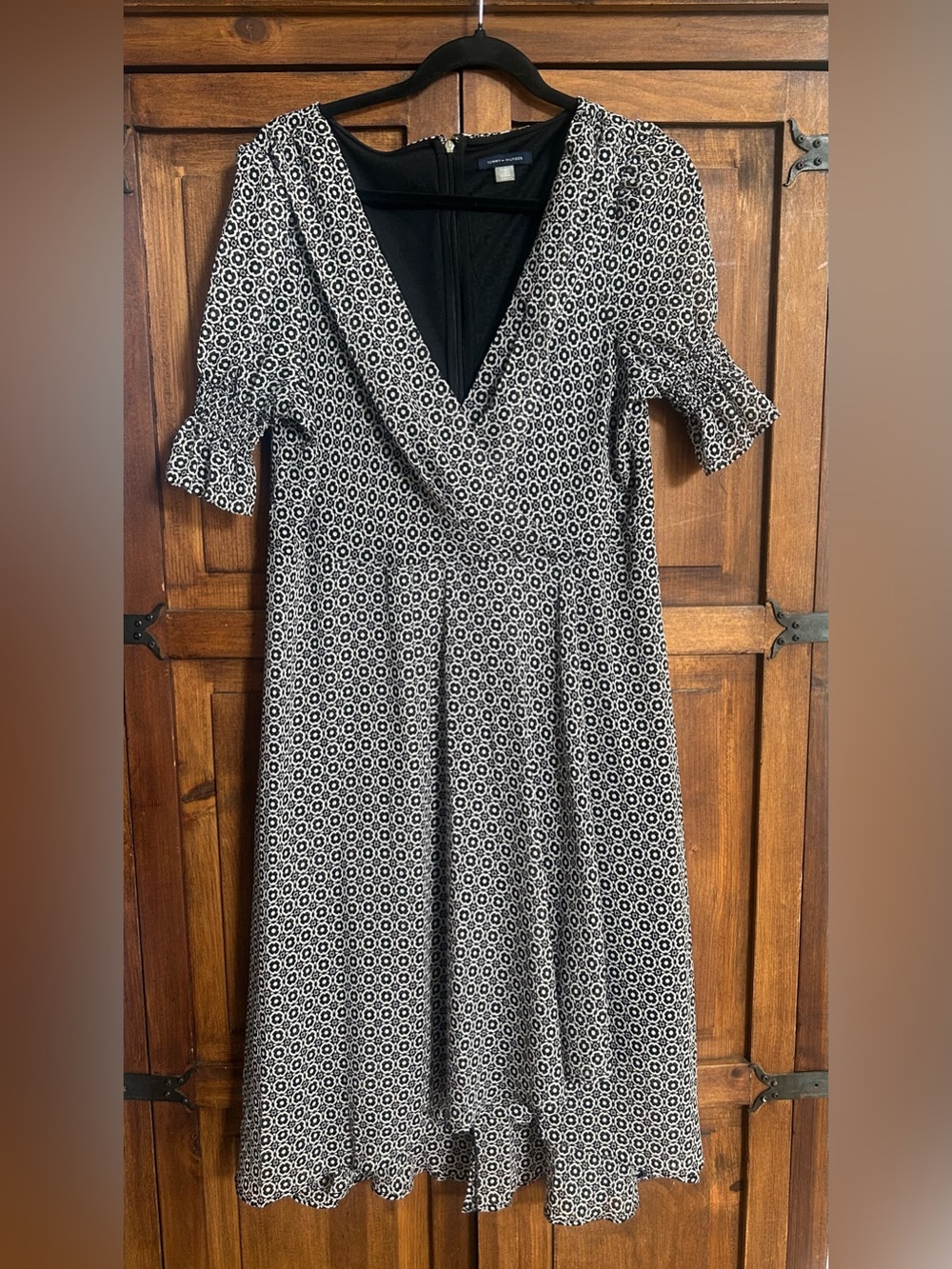 Tommy Hilfiger Black and White Patterned Midi Dress